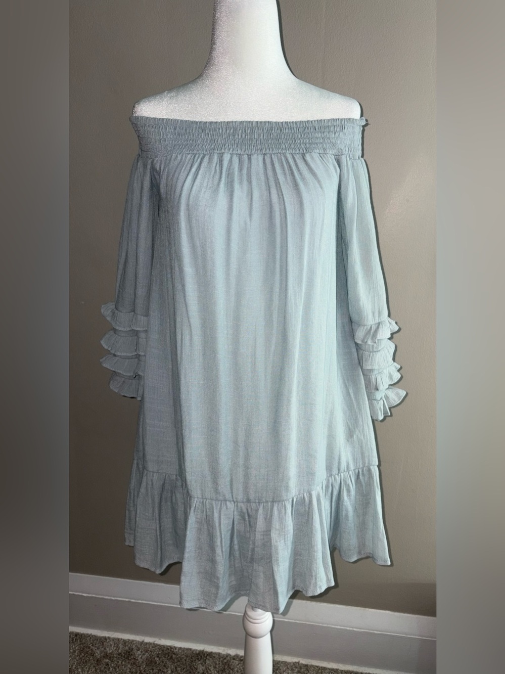 Flawless - Pale Blue Off Shoulder Ruffle Dress